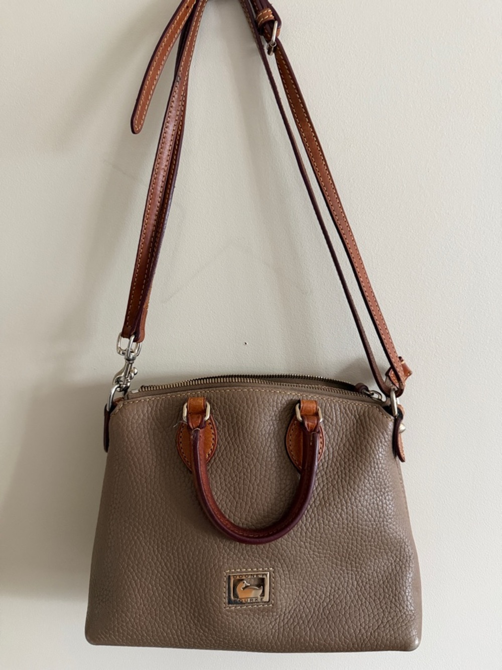Dooney & Bourke Taupe Leather Crossbody with Brown Trim